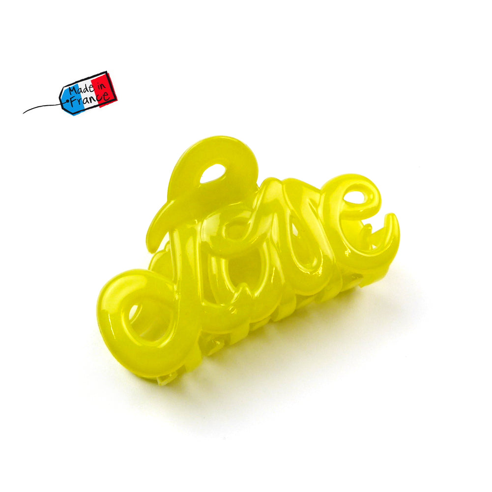 Petite pince cheveux "Love" Made in France 5.5cm, accessoire cheveux Fabrication française jaune