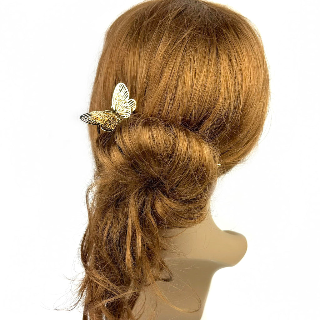 Pic à chignon double papillon filigrane Doré 
