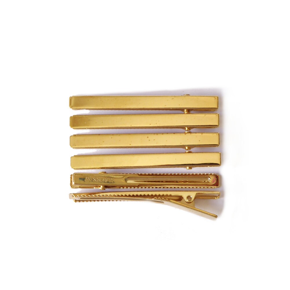 10 Pinces cheveux crocodile plat en métal 6cmx0.5cm or
