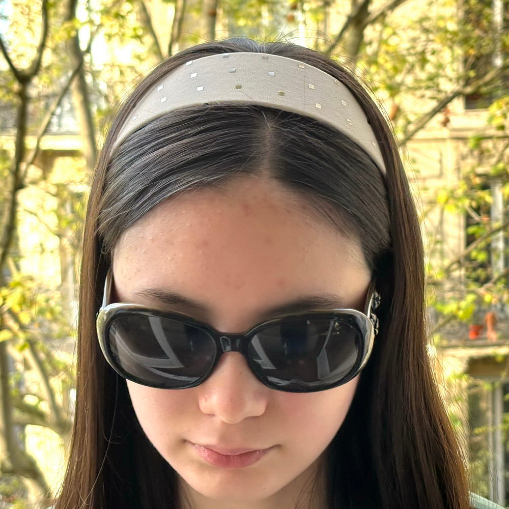 Serre-tête large satin crêpe beige