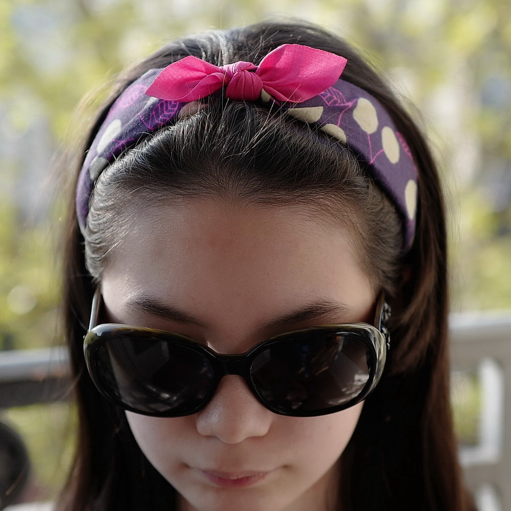 Serre-tête bandeau noeud motif pois - fuschia 