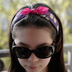 Serre-tête bandeau noeud motif pois - fuschia 