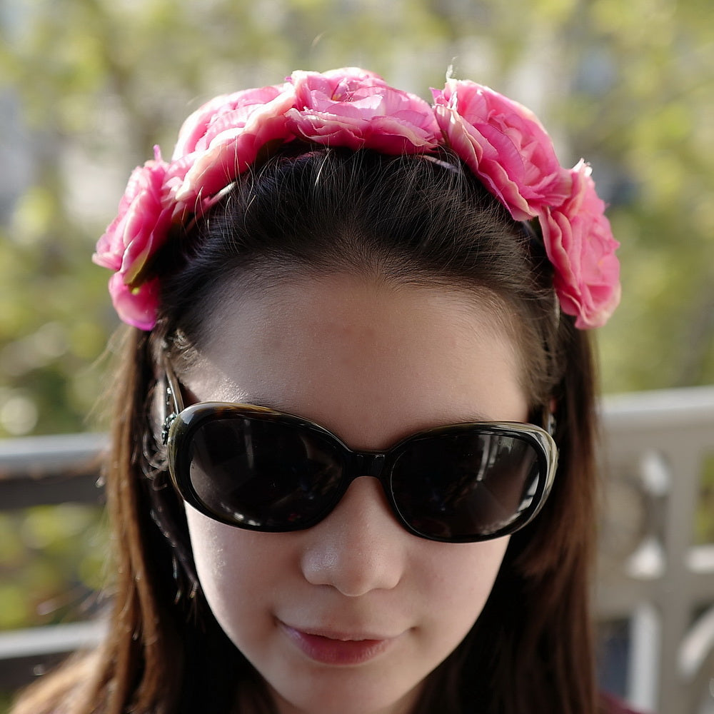 Serre-tête couronne fleurs fuschia