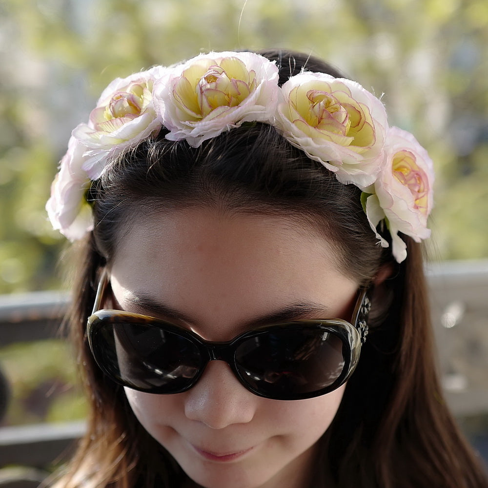 Serre-tête couronne fleurs rose pâle