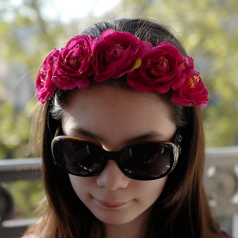 Serre-tête couronne fleurs rouge