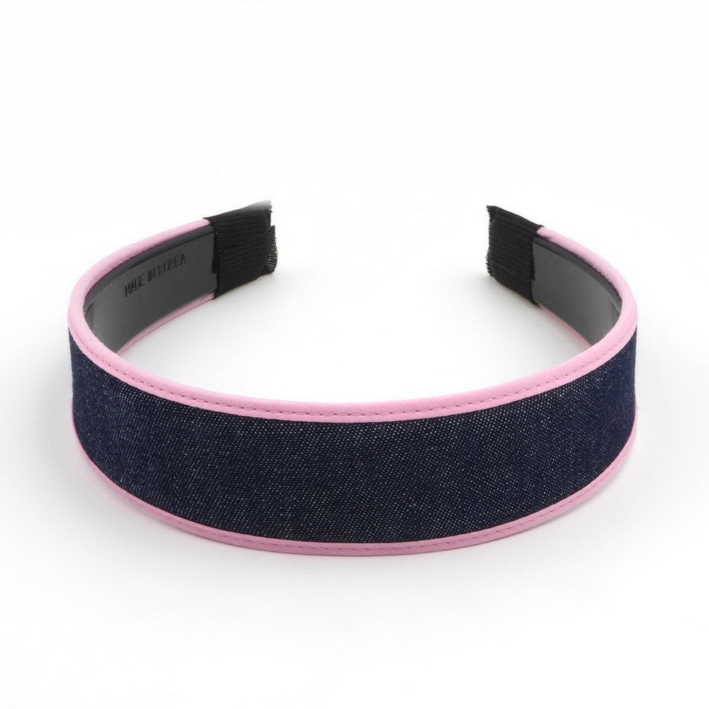Serre-tête denim avec liseret rose