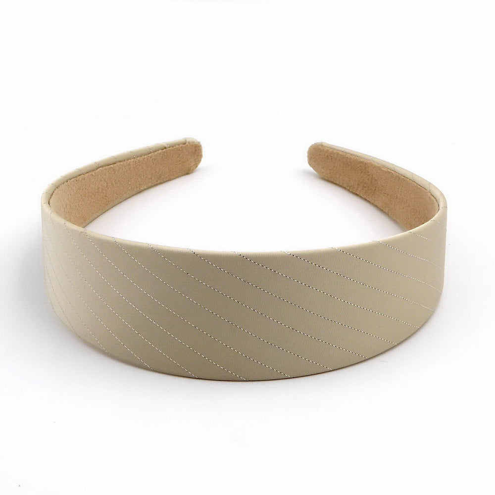 Serre-tête largeur 4cm satin rayure beige