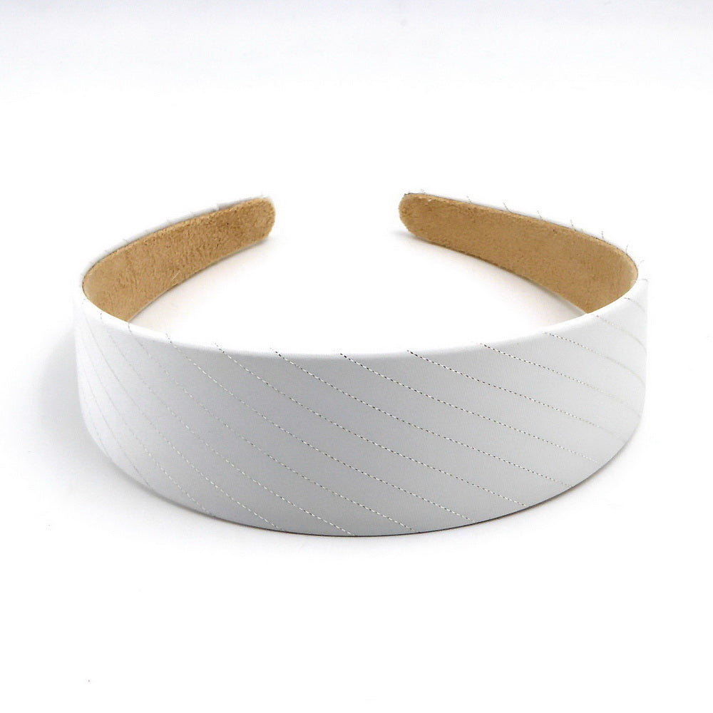 Serre-tête largeur 4cm satin rayure blanc
