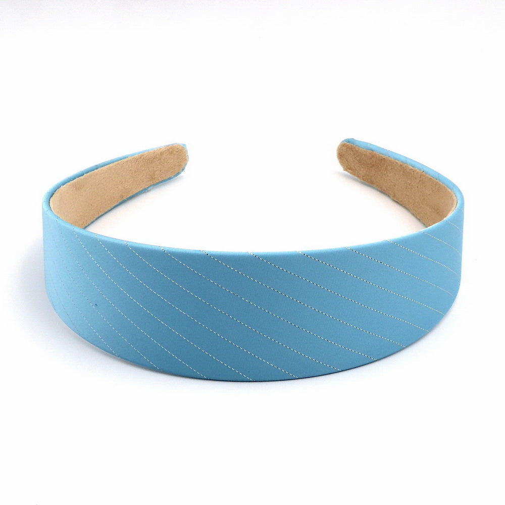 Serre-tête largeur 4cm satin rayure bleu