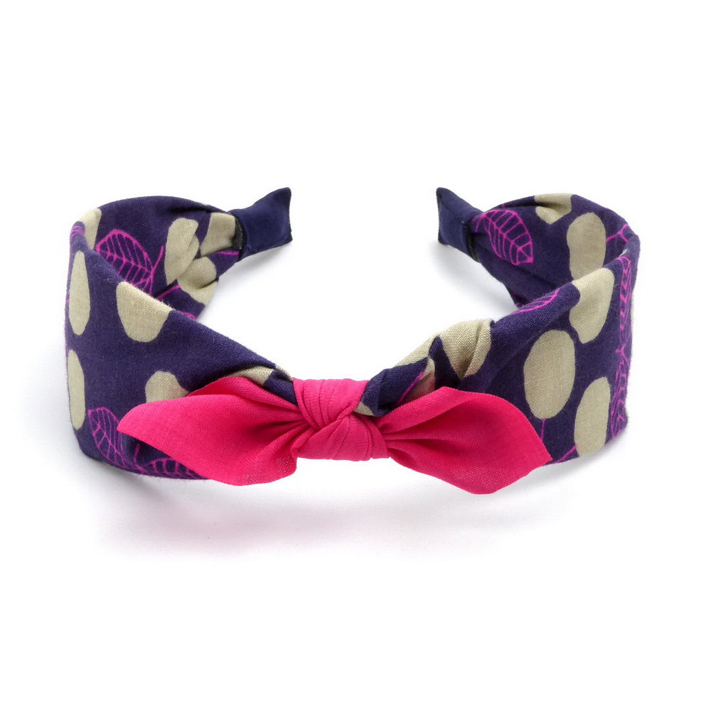 Serre-tête noeud motif pois - fuschia 
