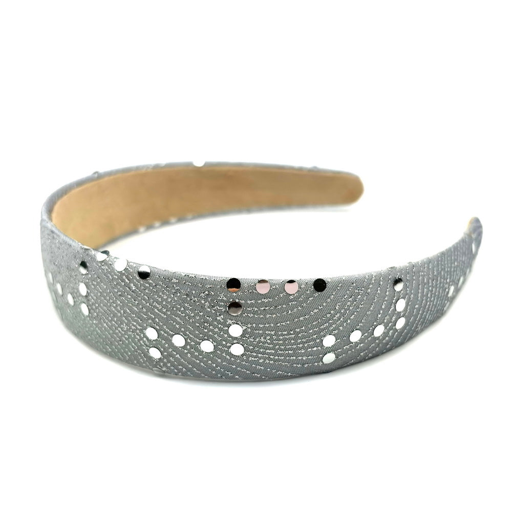 Serre-tête satin lamé brillant gris