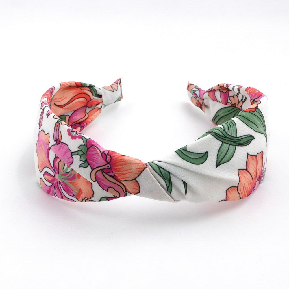 Serre-tête drapé satin crème fleur 