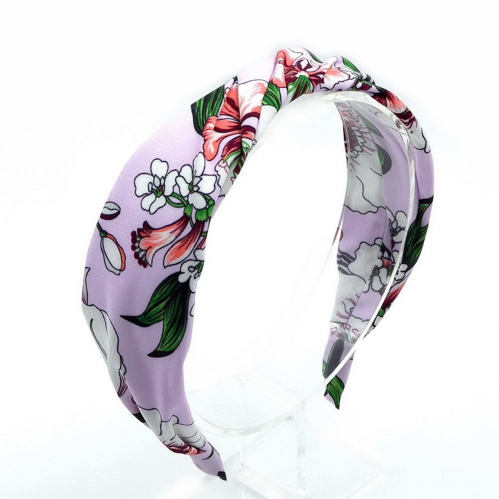 Serre-tête drapé satin mauve fleur 