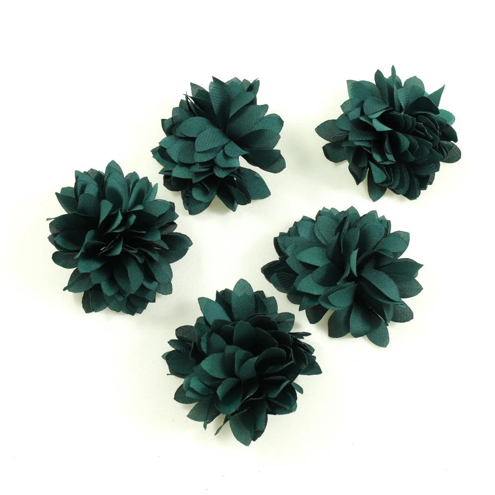5 petites fleurs en tissu satiné 45mm cousues à la main vert foncé - ShuShu