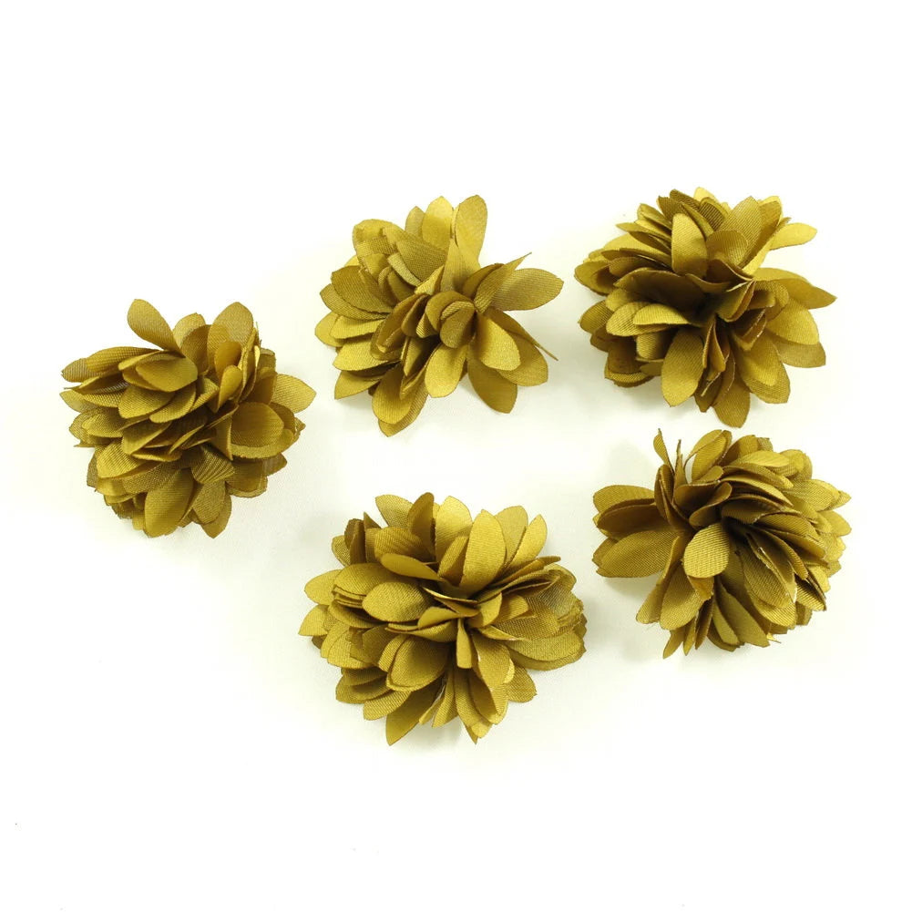 5 petites fleurs en tissu satiné 45mm cousues à la main vert moutard - ShuShu