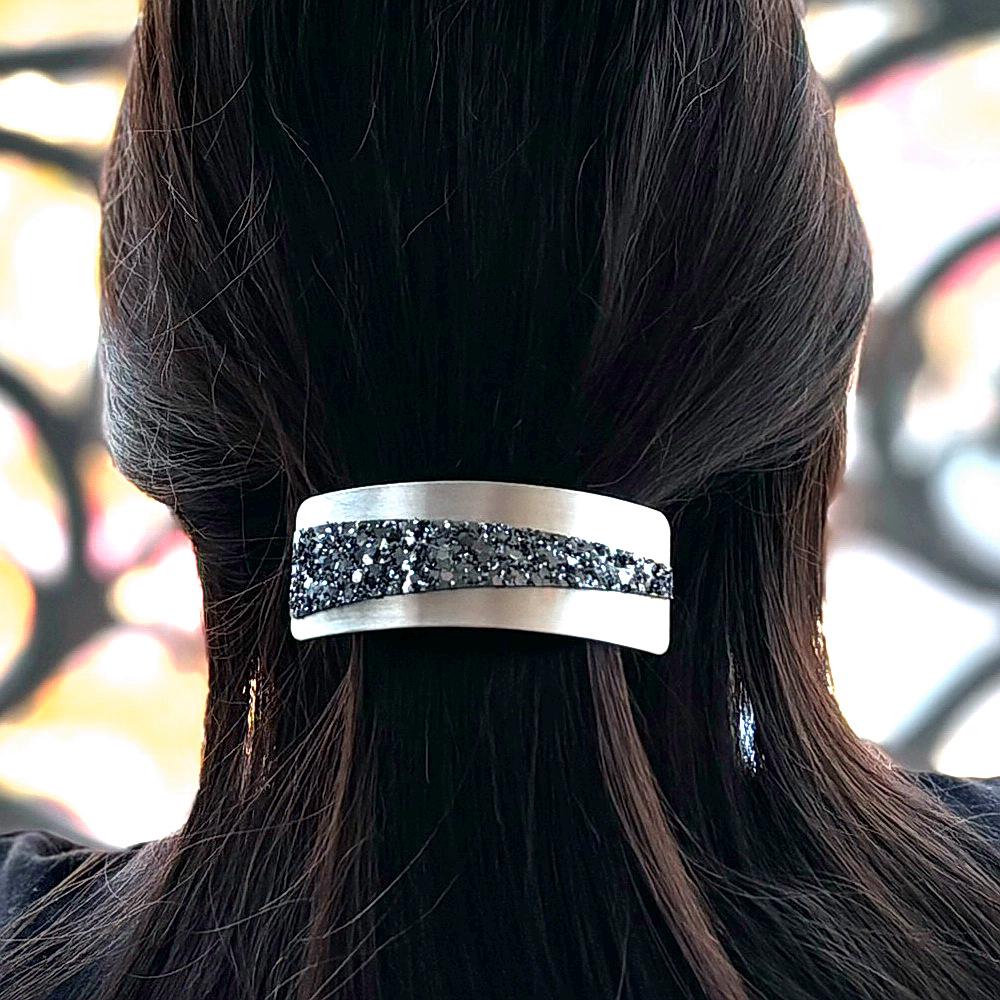 Barrette à cheveux incurvée métal argenté et paillettes