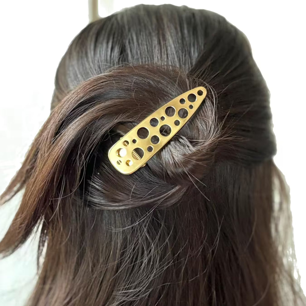 Pince cheveux crocodile fantaisie en métal doré 8cm, lot de 2pcs