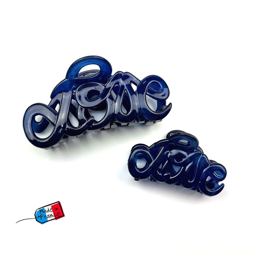 Petite pince cheveux "Love" Made in France 5.5cm en acétate de celluloïd - marine
