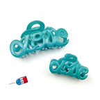 Petite pince cheveux "Love" Made in France 5.5cm en acétate de celluloïd - bleu turquoise