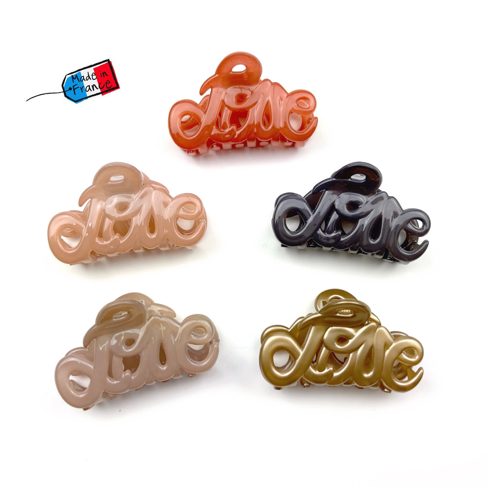 Petite pince cheveux "Love" 5.5cm en acétate de celluloïd Fabrication française