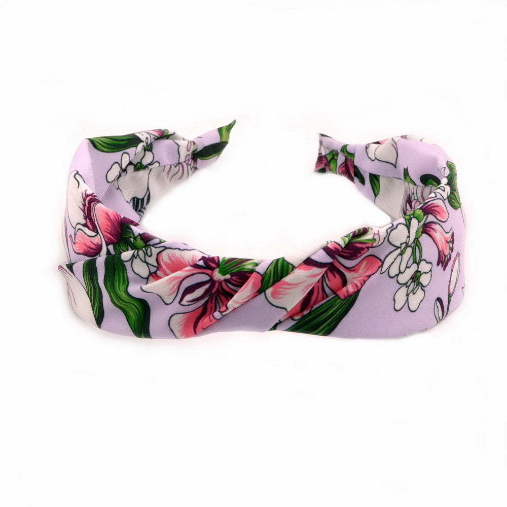 Serre-tête drapé satin mauve fleur 